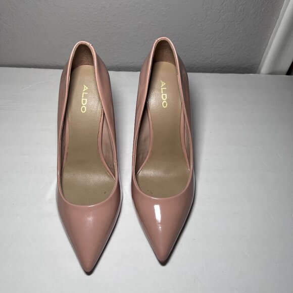 Aldo Stessy Point Toe Pump Heel Nude Pink Patent Leather - Picture 3 of 15